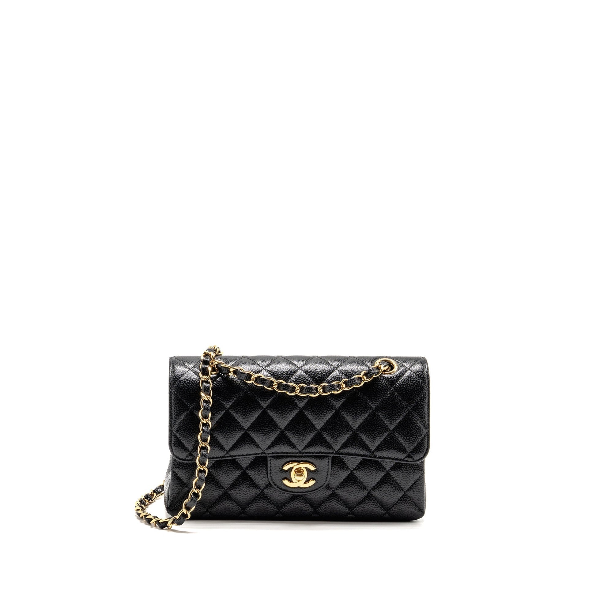 Chanel Classic Double Flap caviar GHW Microchip Black Small Shoulder Bag Cf Black