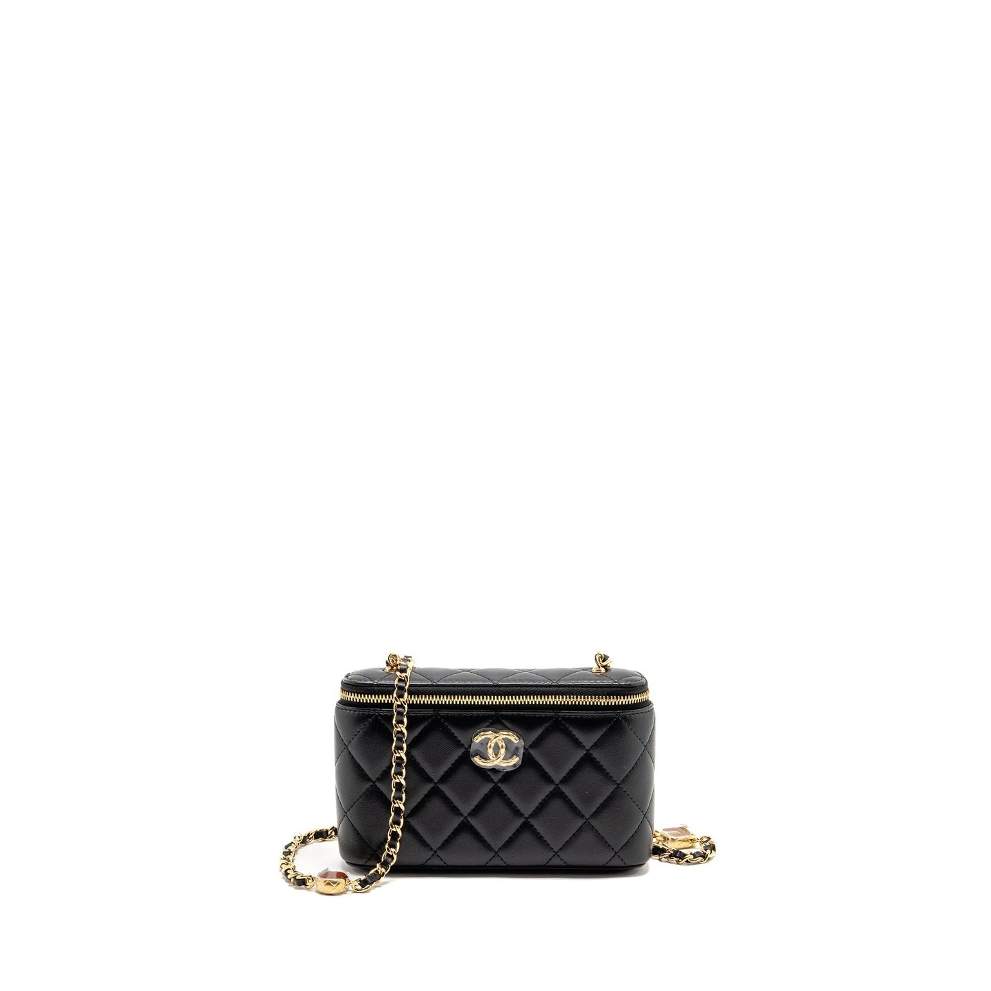 Chanel Vanity Detail Caviar GHW Microchip Black Small Clutch Bag