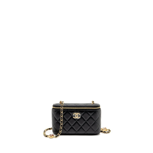 Chanel Vanity Detail Caviar GHW Microchip Black Small Clutch Bag