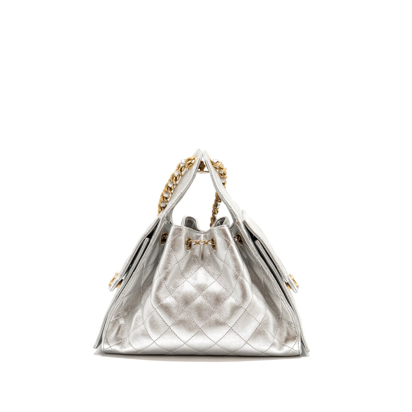 Chanel 25 caviar GHW microchip Silver Small Handbag