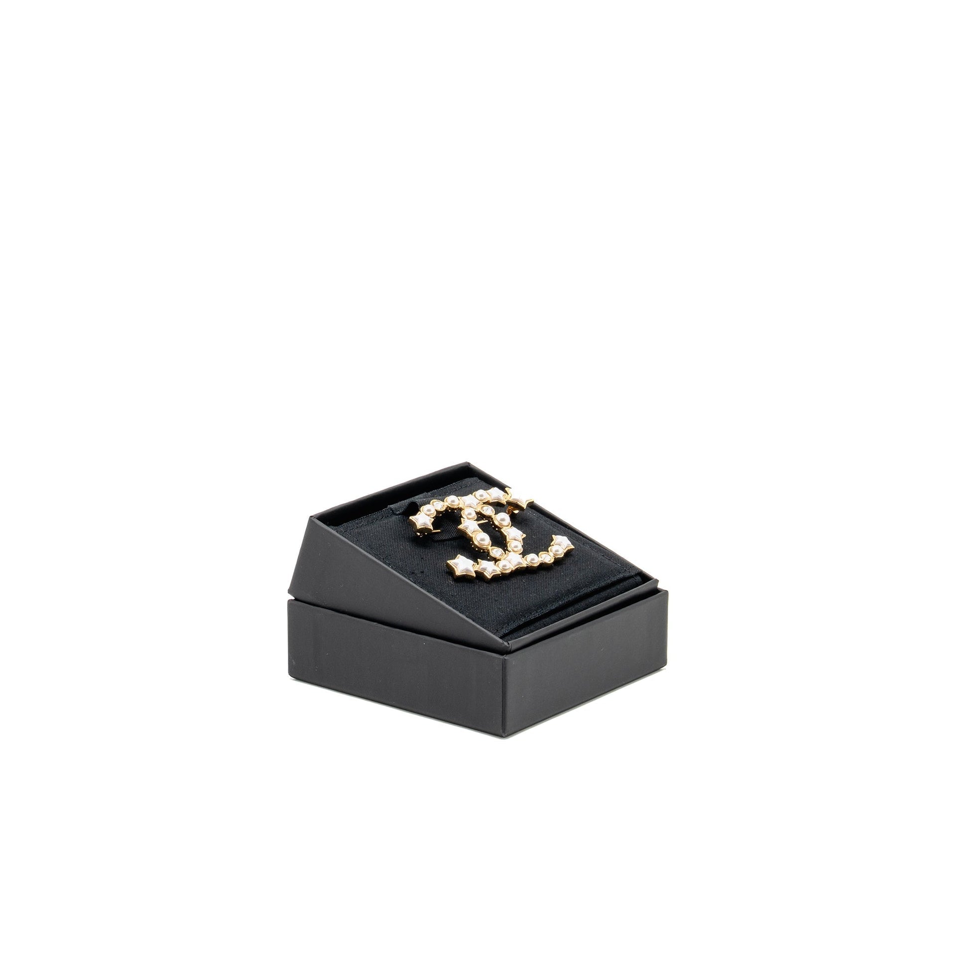 Chanel CC Star Brooch Crystal Pearl Tone Gold Handbag