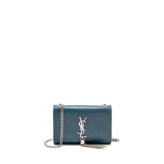 YSL Saint Laurent Kate Purse With Tassel Caflskin Travel Bag Blue Small