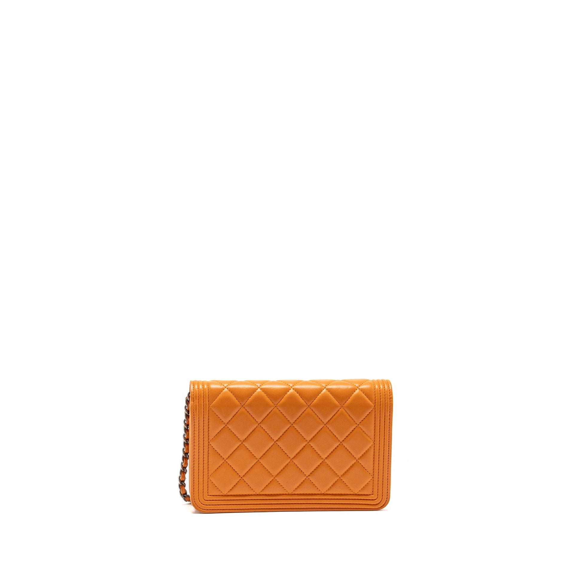 Chanel boy on lambskin ruthenium hardware Silver Orange Wallet Case