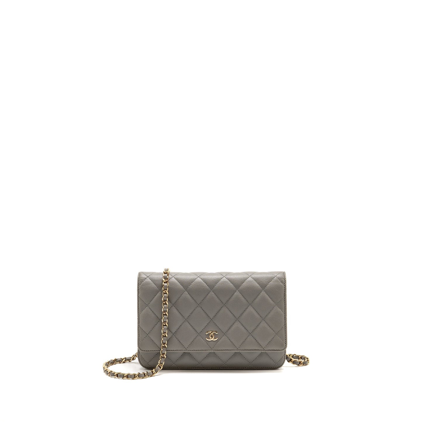Chanel Classic on Caviar LGHW Microchip Grey Wallet Case