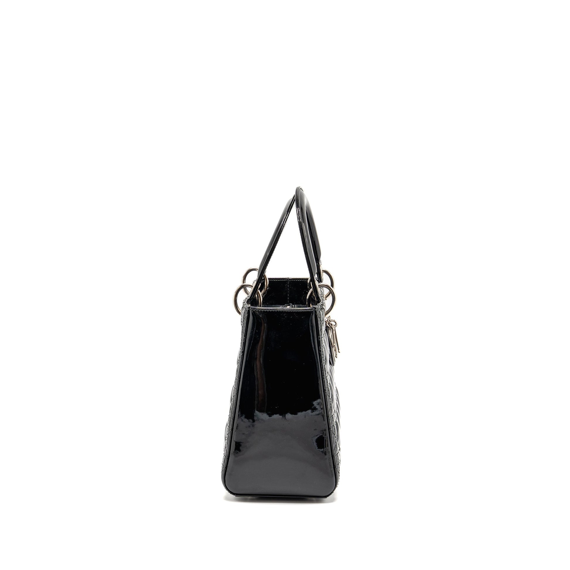 Dior Lady Patent Handbag Leather Black Travel Bag 3