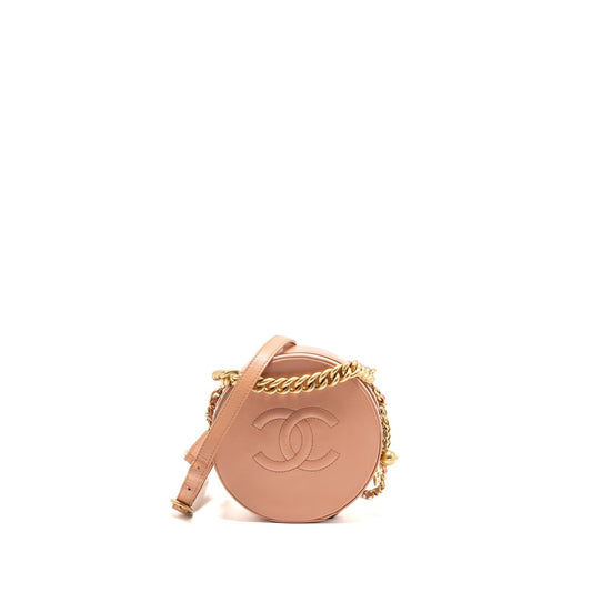 Chanel round moon&star zipper calfskin GHW Pink Clutch Bag