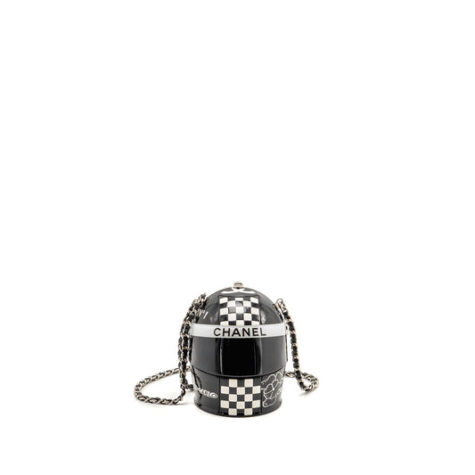 Chanel Monte Carlo Helmet Minaudiere Plexi Strass Black White Clutch Bag