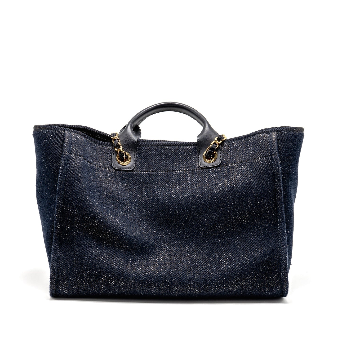 Chanel Deauville Shopping Denim Navy GHW Blue Gold Leather Tote Bag