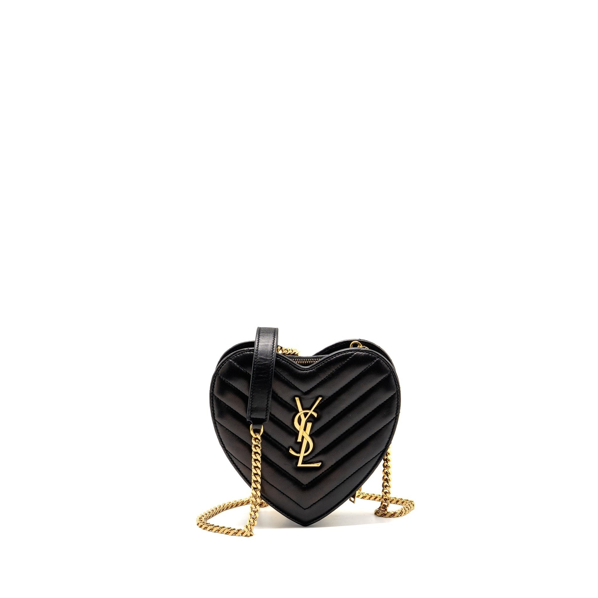 YSL Saint Laurent Saint Laurent Love Heart Purse Lambskin Travel Black Chain Travel Bag