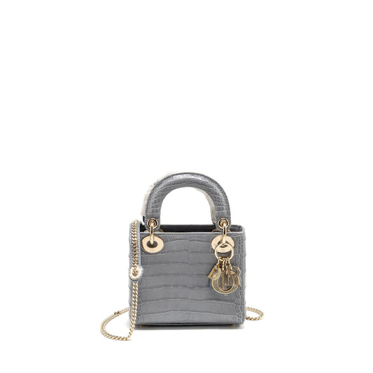 Dior Lady Alligator Mississippiensis Grey Handbag Mini Travel Bag