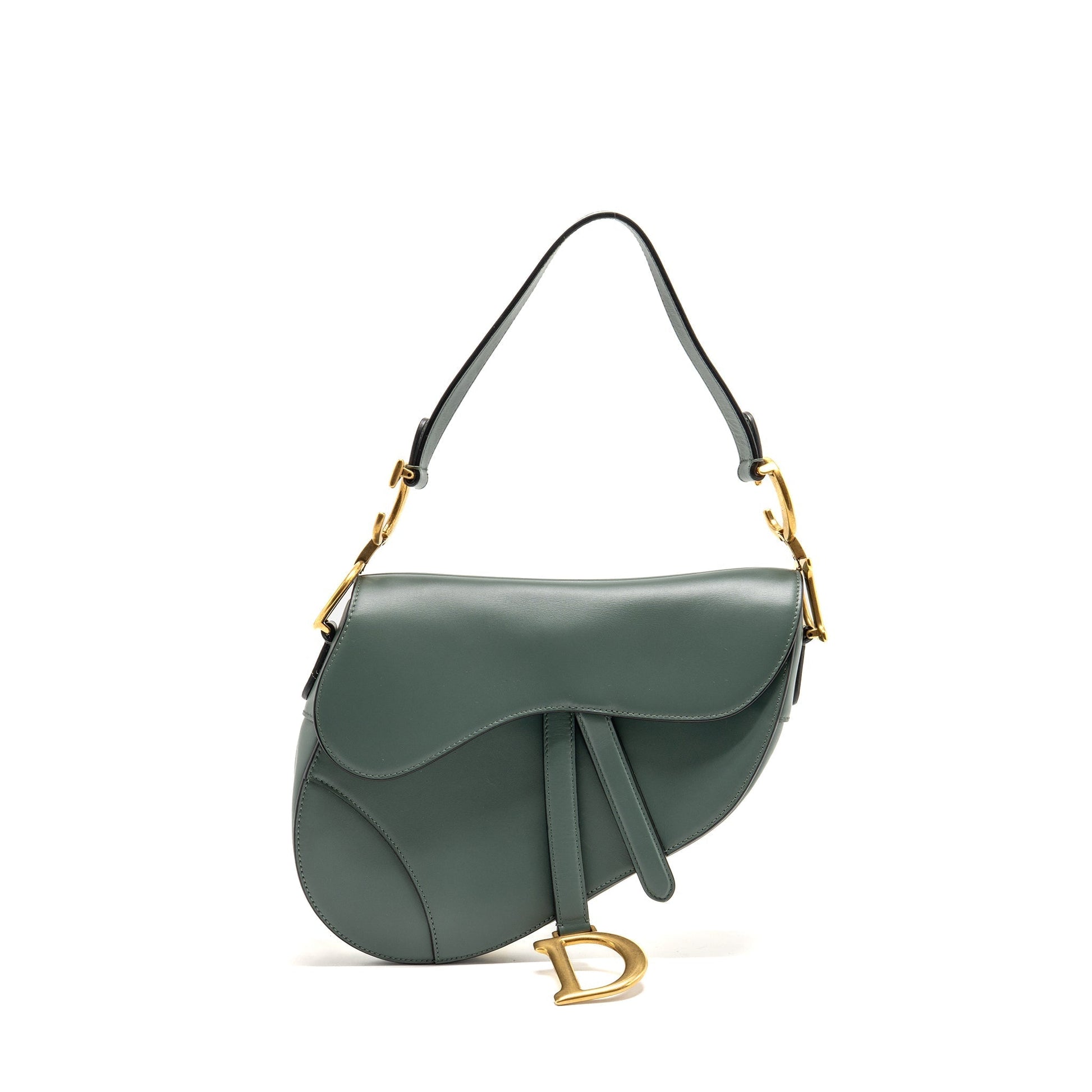 Dior Saddle Purse Calfskin Dark Handbag Green Medium Travel Bag