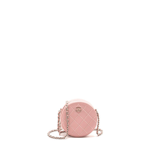 Chanel Round Vanity Lambskin SHW Pink Clutch Bag