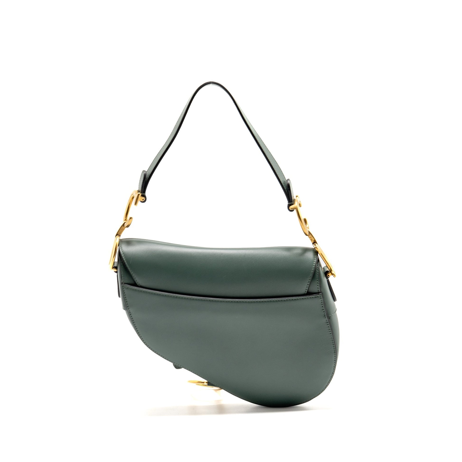 Dior Saddle Purse Calfskin Dark Handbag Green Medium Travel Bag