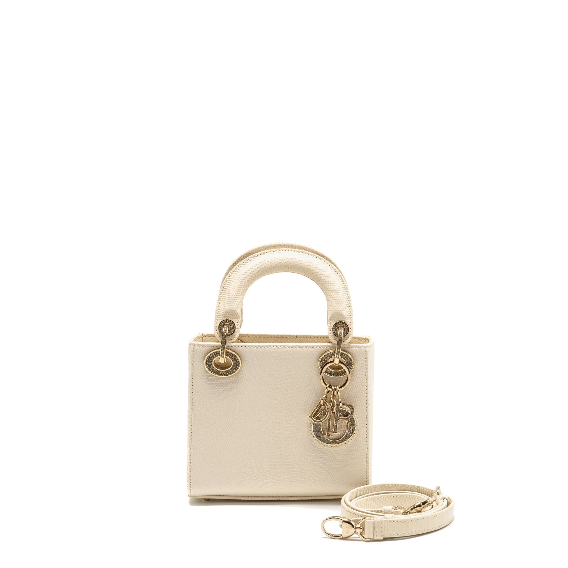 Dior Lady Lizard With Crystal Handbag White Mini Travel Bag