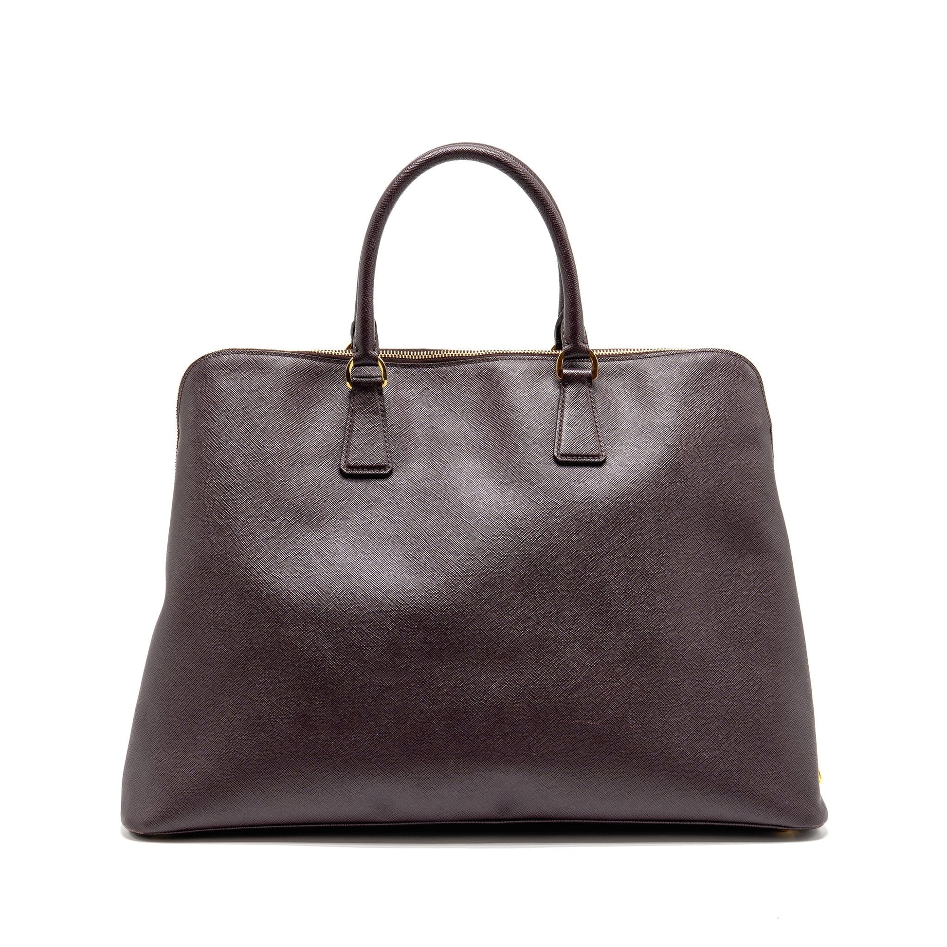 Prada Saffiano Vernice Promenade Dome Tote Purse Mogano Leather Large Tote Bag