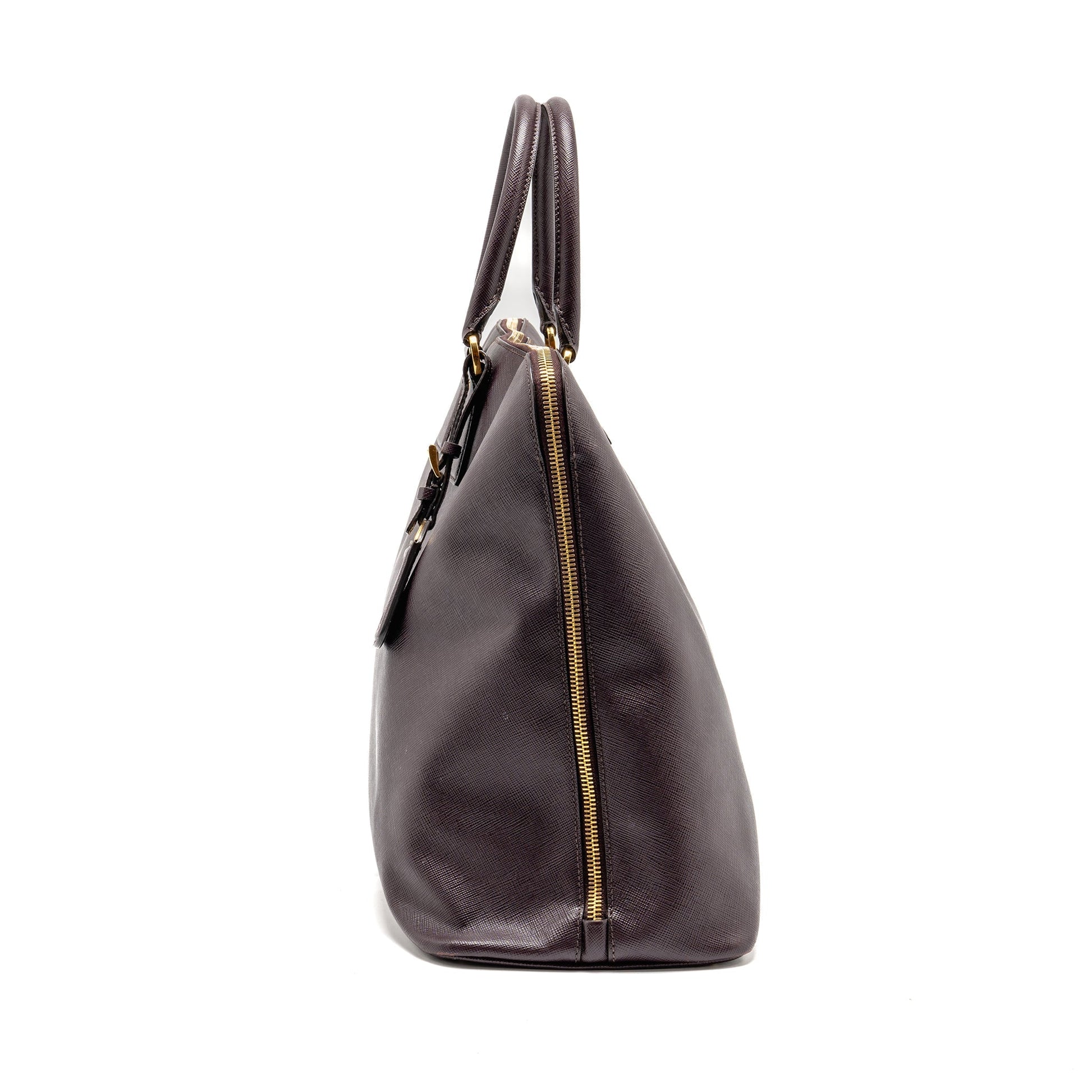 Prada Saffiano Vernice Promenade Dome Tote Purse Mogano Leather Large Tote Bag