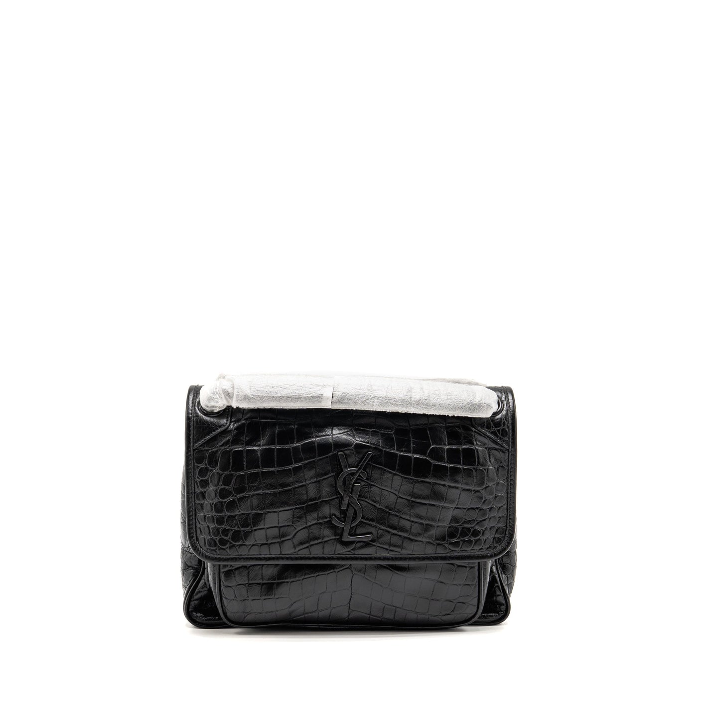 YSL Saint Laurent Niki Purse Crocodile Calfskin Hardware Black Medium Embossed Travel Bag
