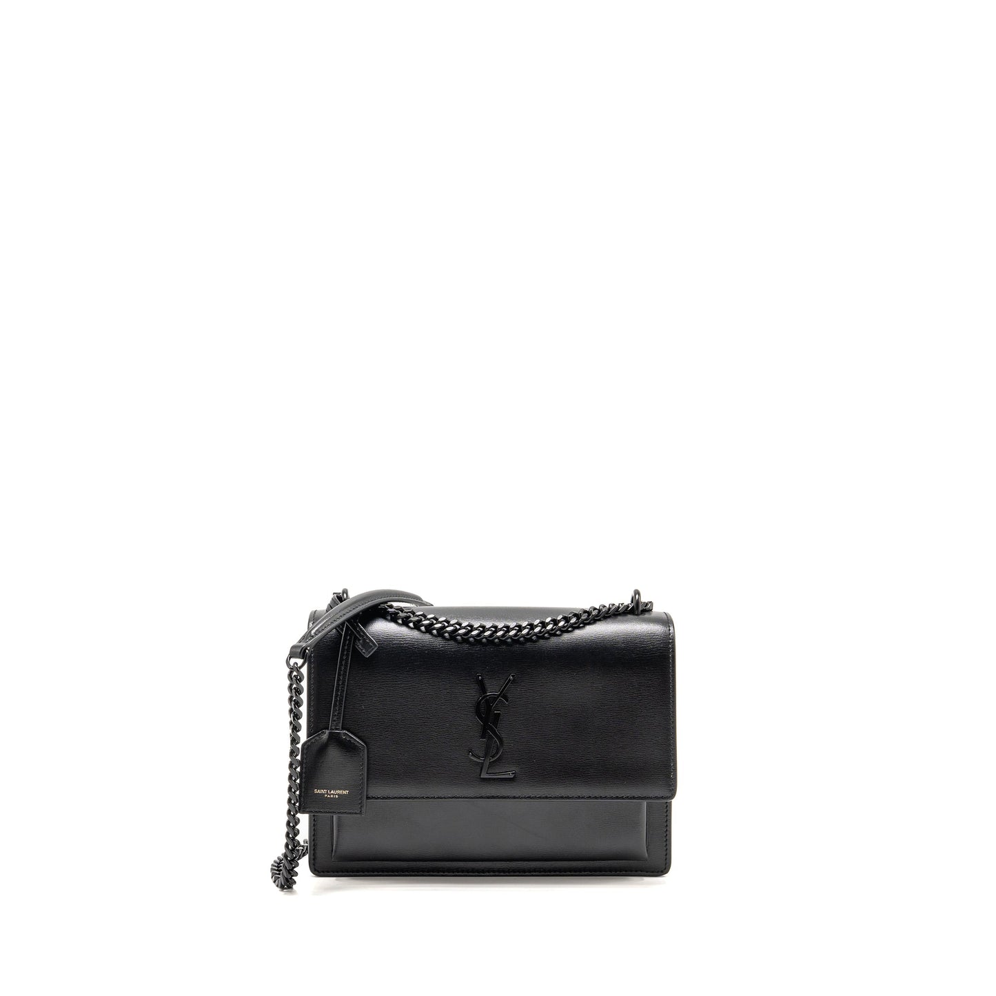 YSL Saint Laurent Sunset Purse Calfskin Hardware Travel Bag Black Medium