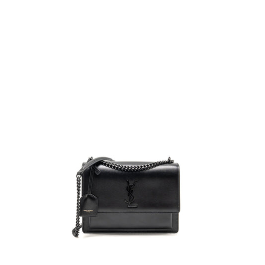 YSL Saint Laurent Sunset Purse Calfskin Hardware Travel Bag Black Medium