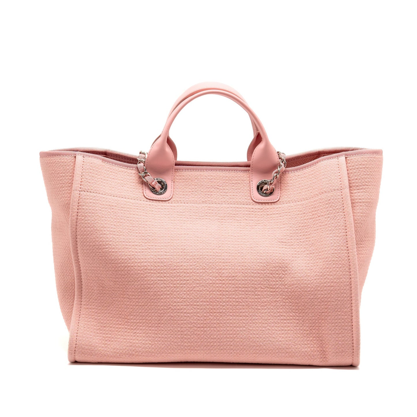 Chanel Deauville SHW Microchip White Pink Canvas Leather Tote Bag