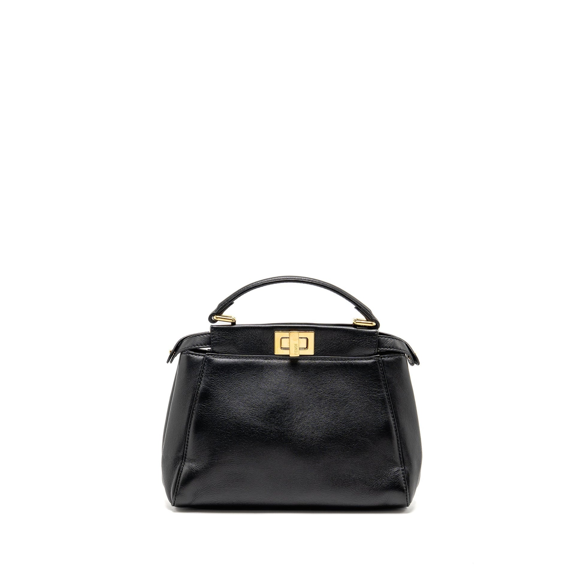 Fendi Peekaboo Handbag Lambskin Black Mini Travel Bag