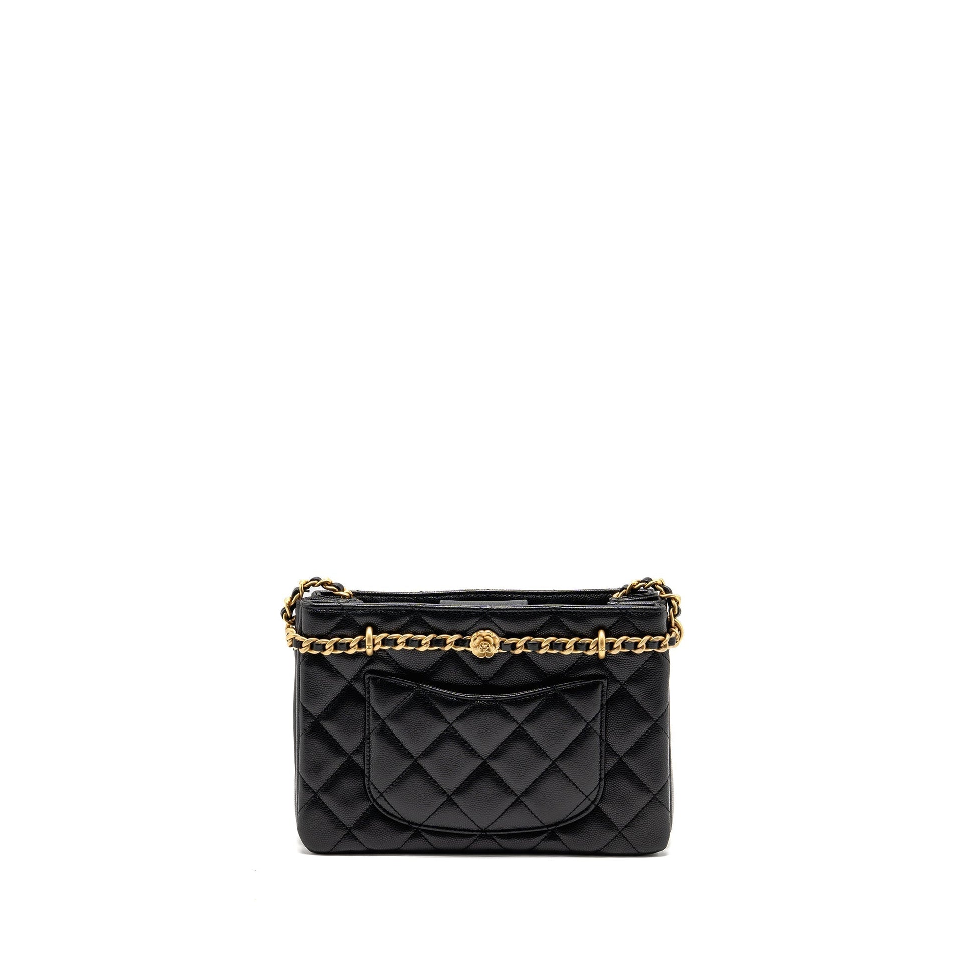 Chanel CC Camellia Shopping Caviar GHW Microchip Black Small Handbag