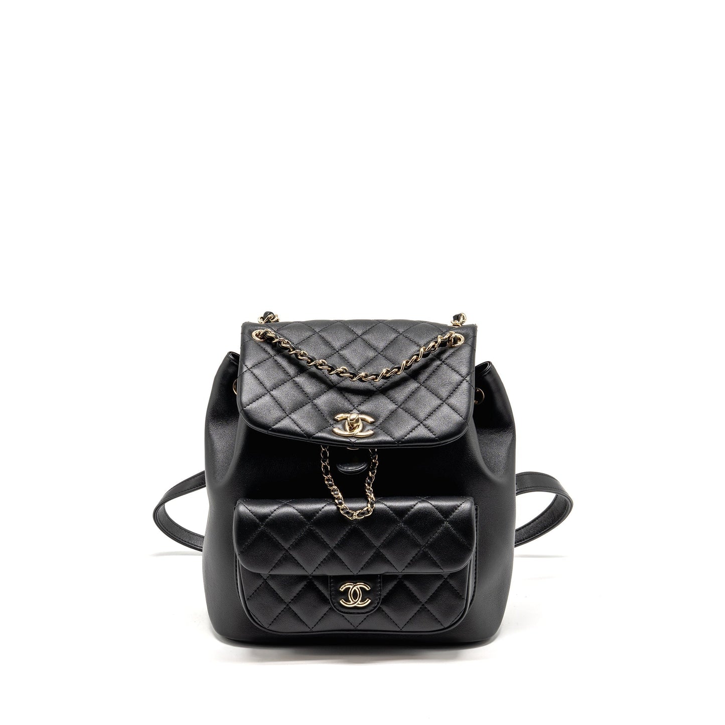Chanel Duma Backpack Calfskin LGHW microchip Black Number At3Xj2Th