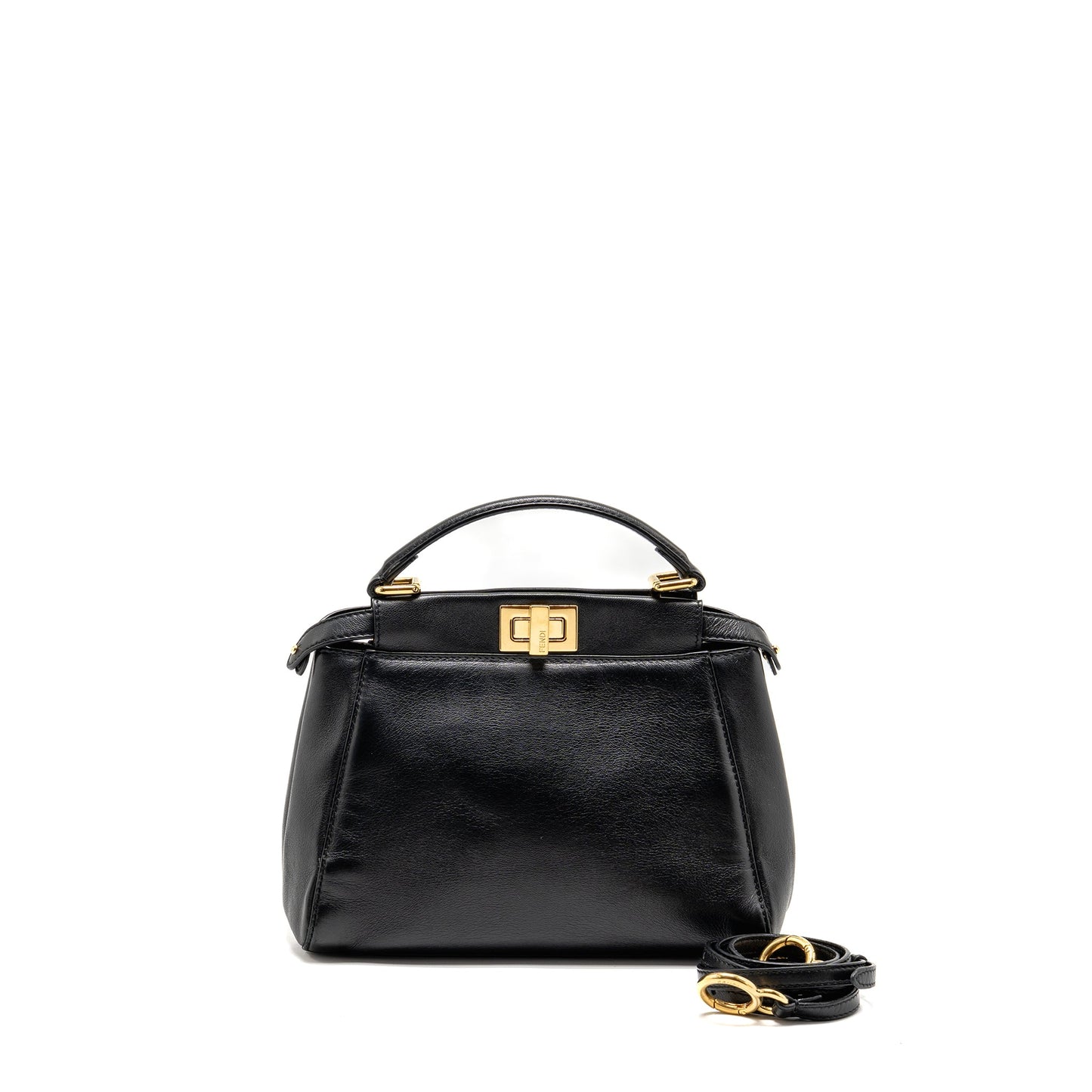 Fendi Peekaboo Handbag Lambskin Black Mini Travel Bag