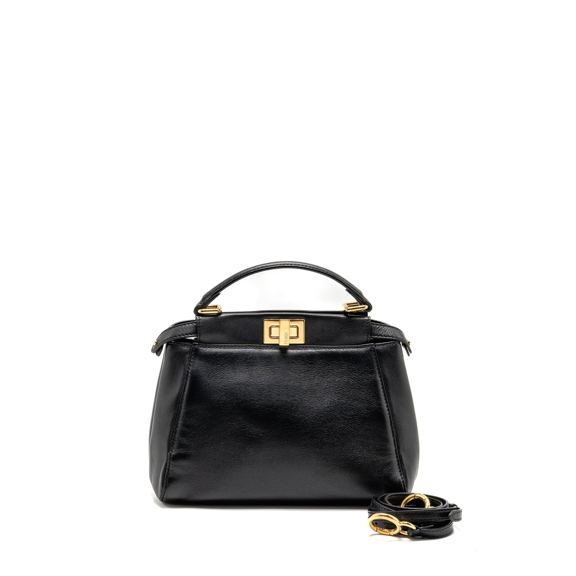 Fendi Peekaboo Handbag Lambskin Black Mini Travel Bag