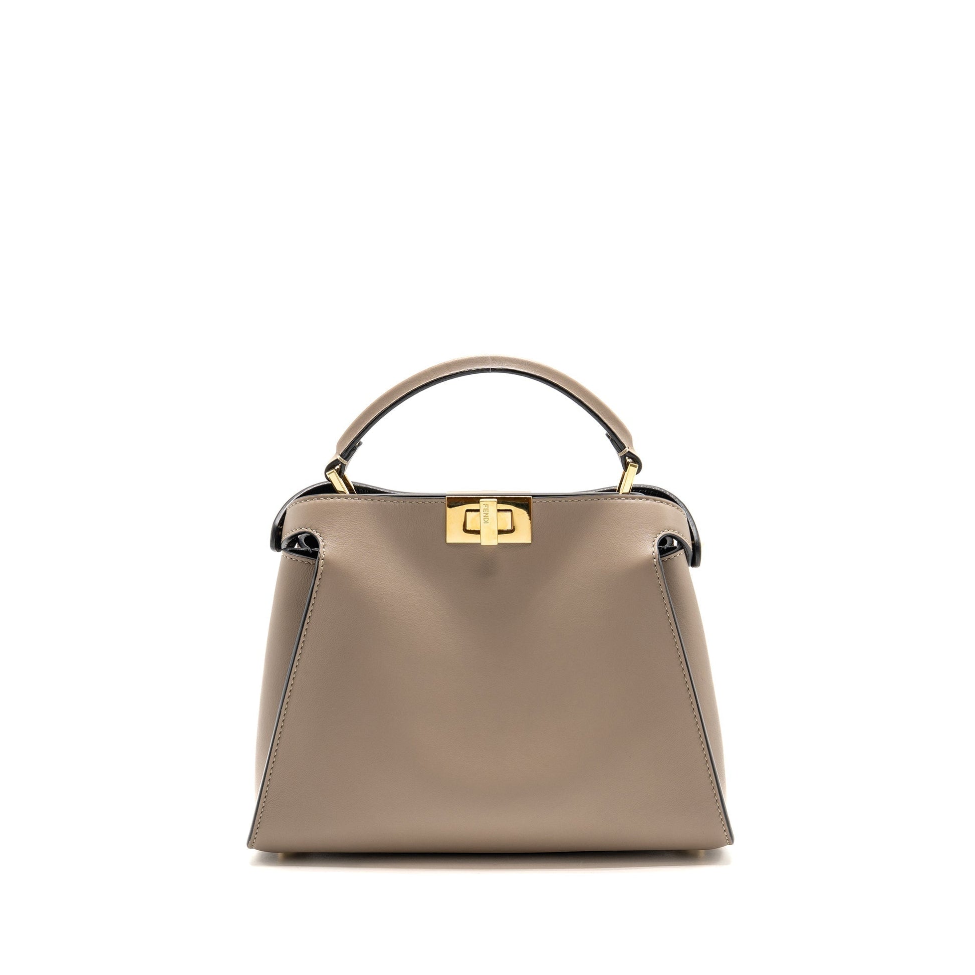 Fendi Peekaboo Iconic Essential Handle Purse Calfskin Light Grey Gray Travel Bag