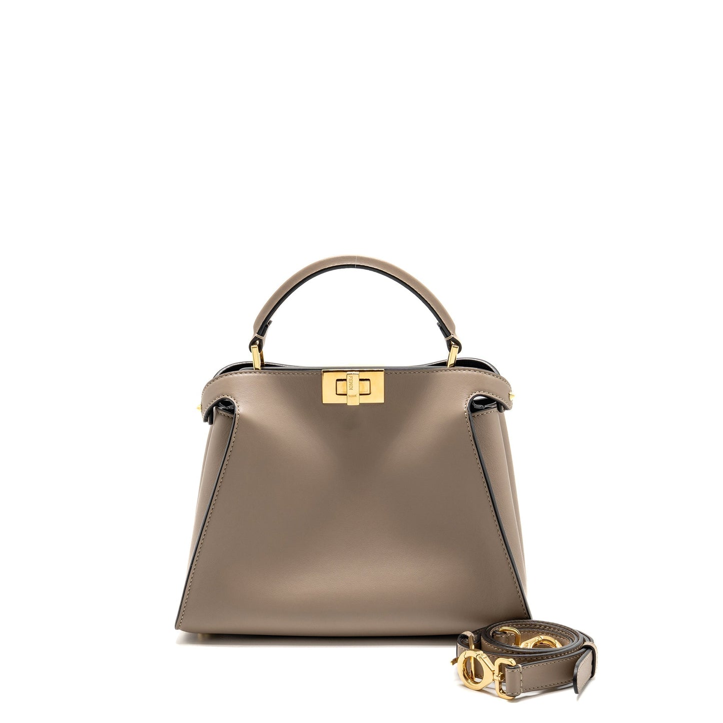 Fendi Peekaboo Iconic Essential Handle Purse Calfskin Light Grey Gray Travel Bag