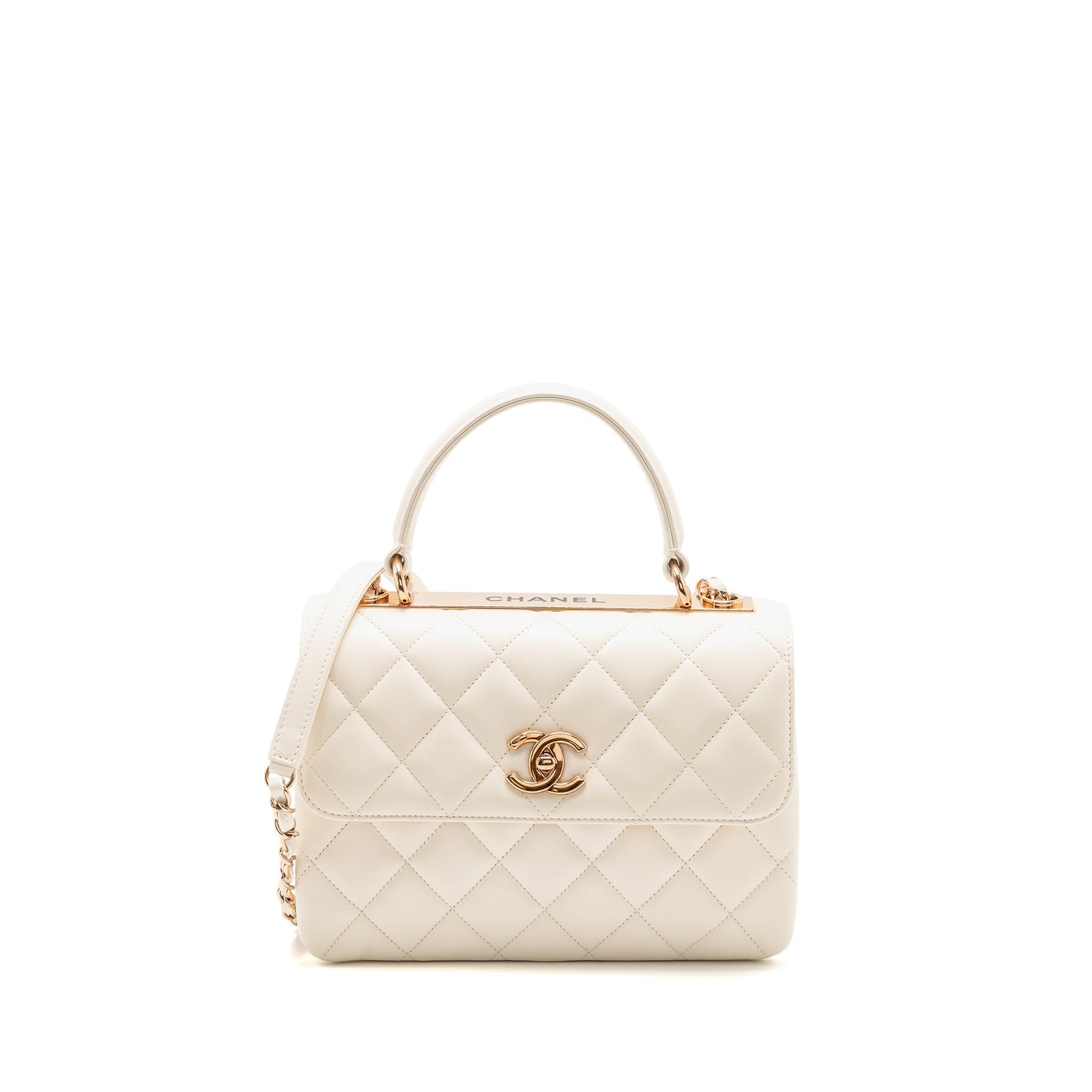 Chanel Top Handle Trendy CC Flap Lambskin White Shoulder Bag