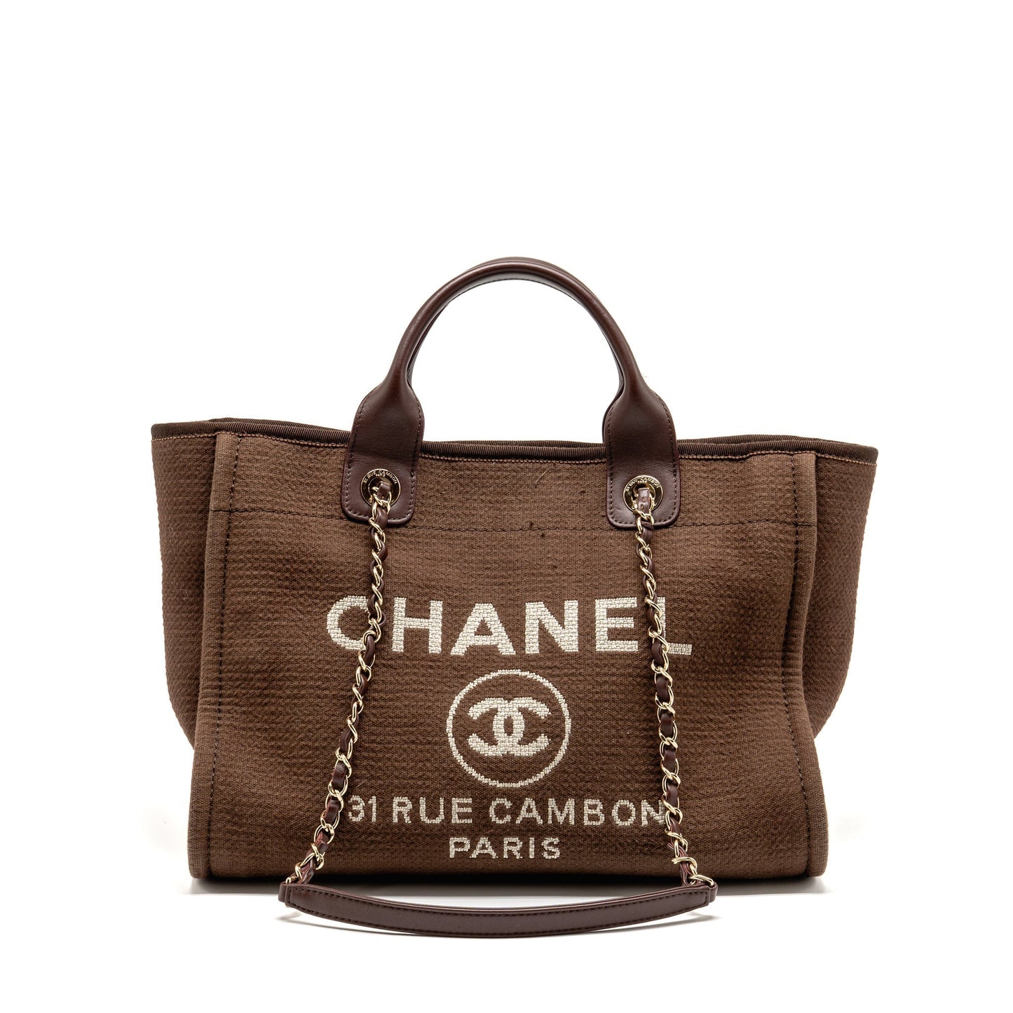 Chanel Deauville dark LGHW microchip Brown Small Canvas Tote Bag