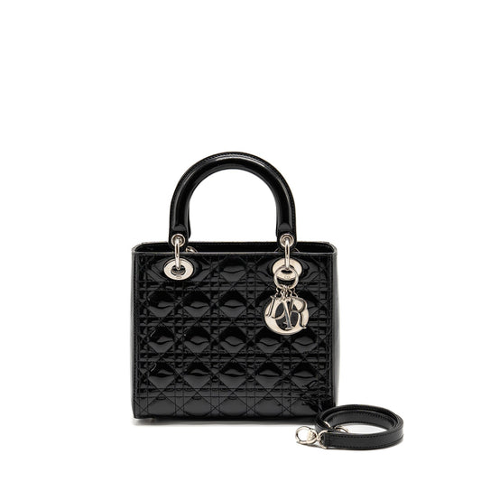 Dior Lady Patent Handbag Black Medium Travel Bag