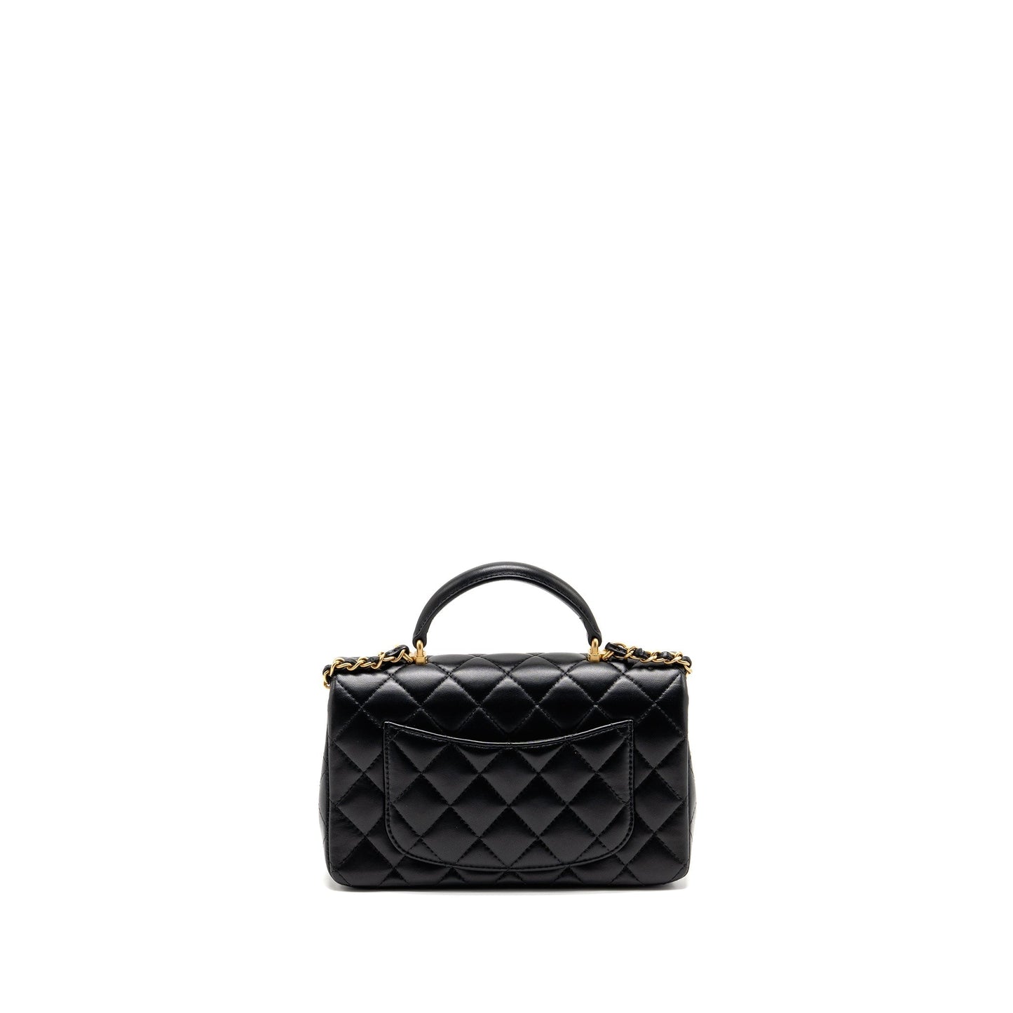 Chanel Top Handle Rectangular Lambskin GHW microchip Black Mini Bag