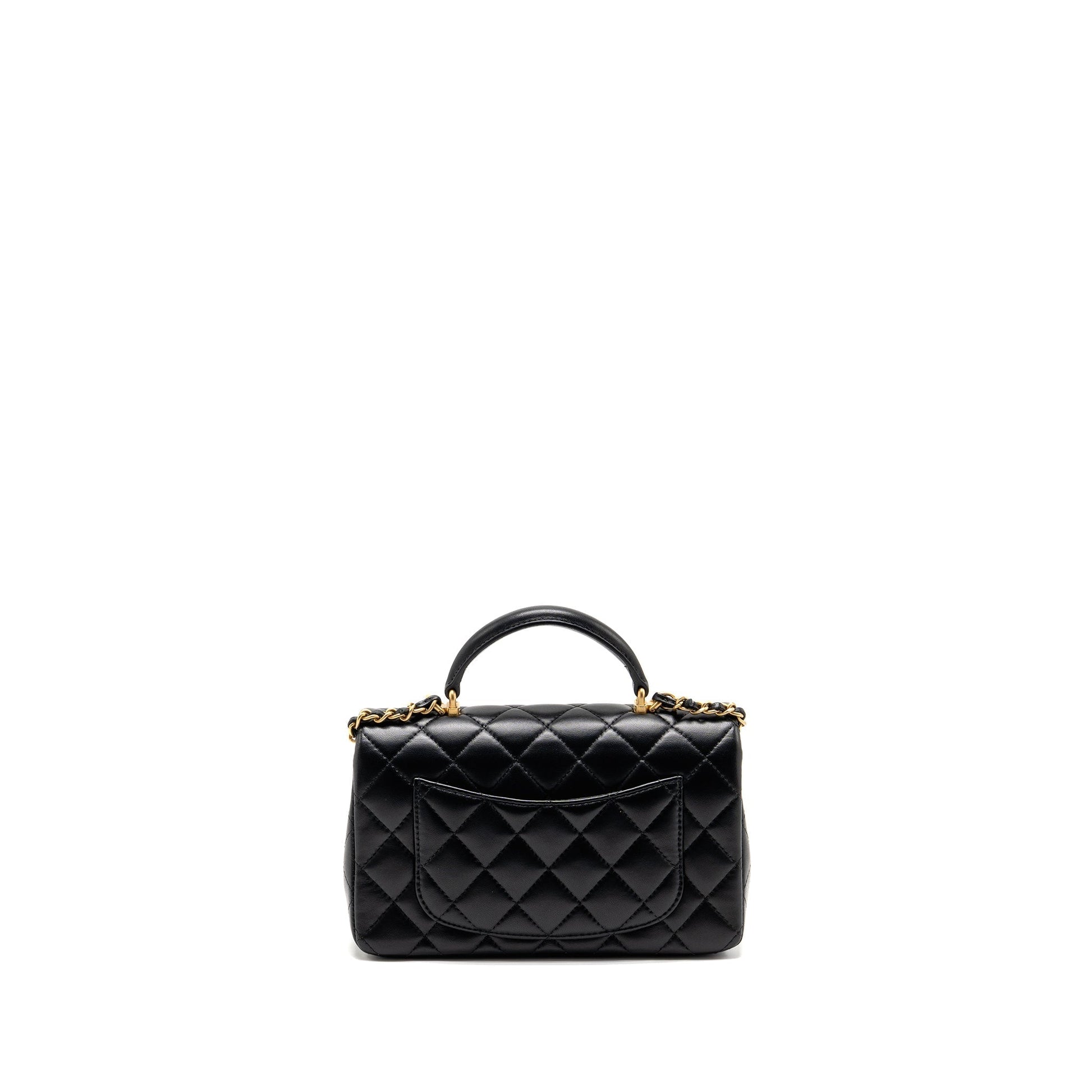 Chanel Top Handle Rectangular Lambskin GHW microchip Black Mini Bag