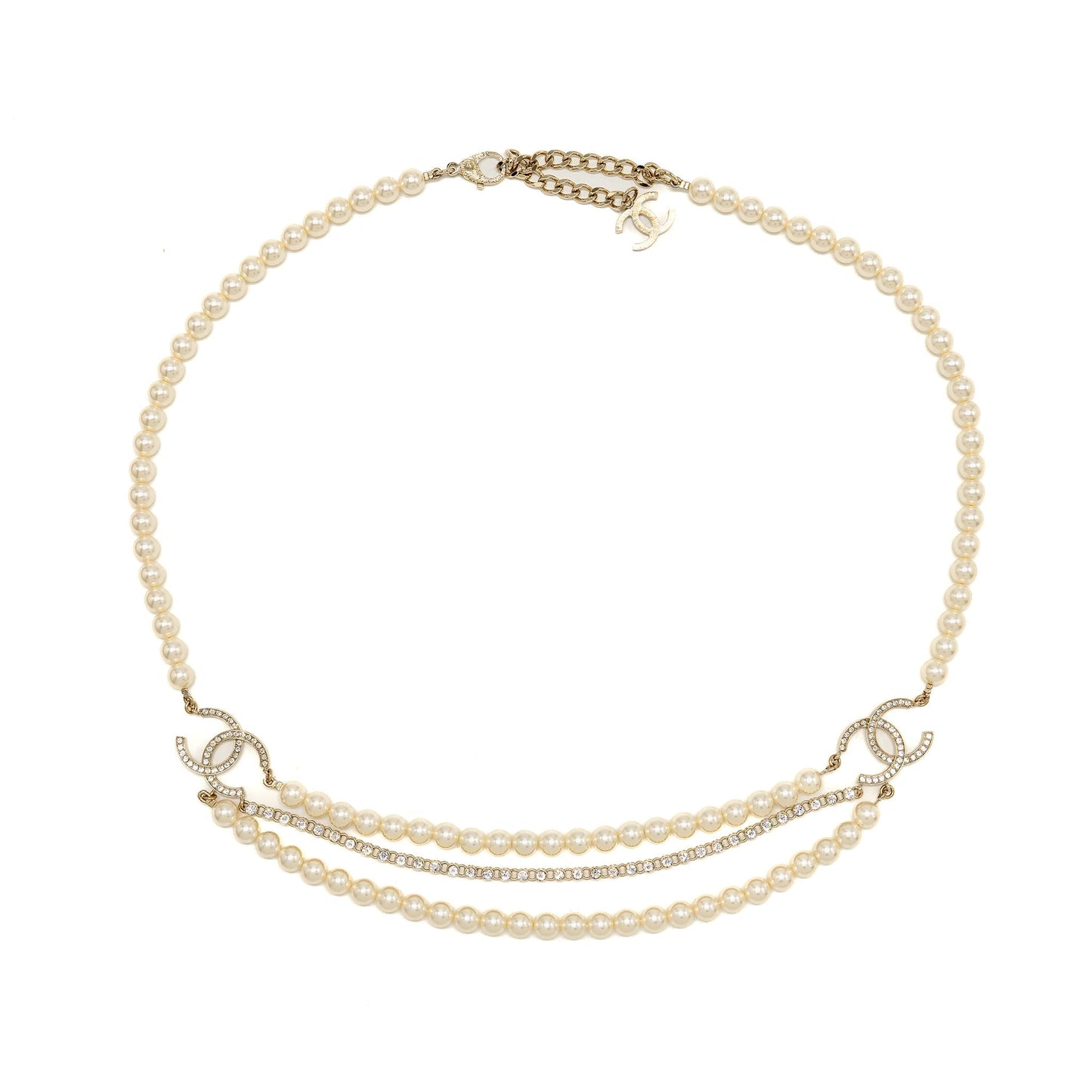 Chanel CC Pearl Crystal Drop Belt Light Black White Gold