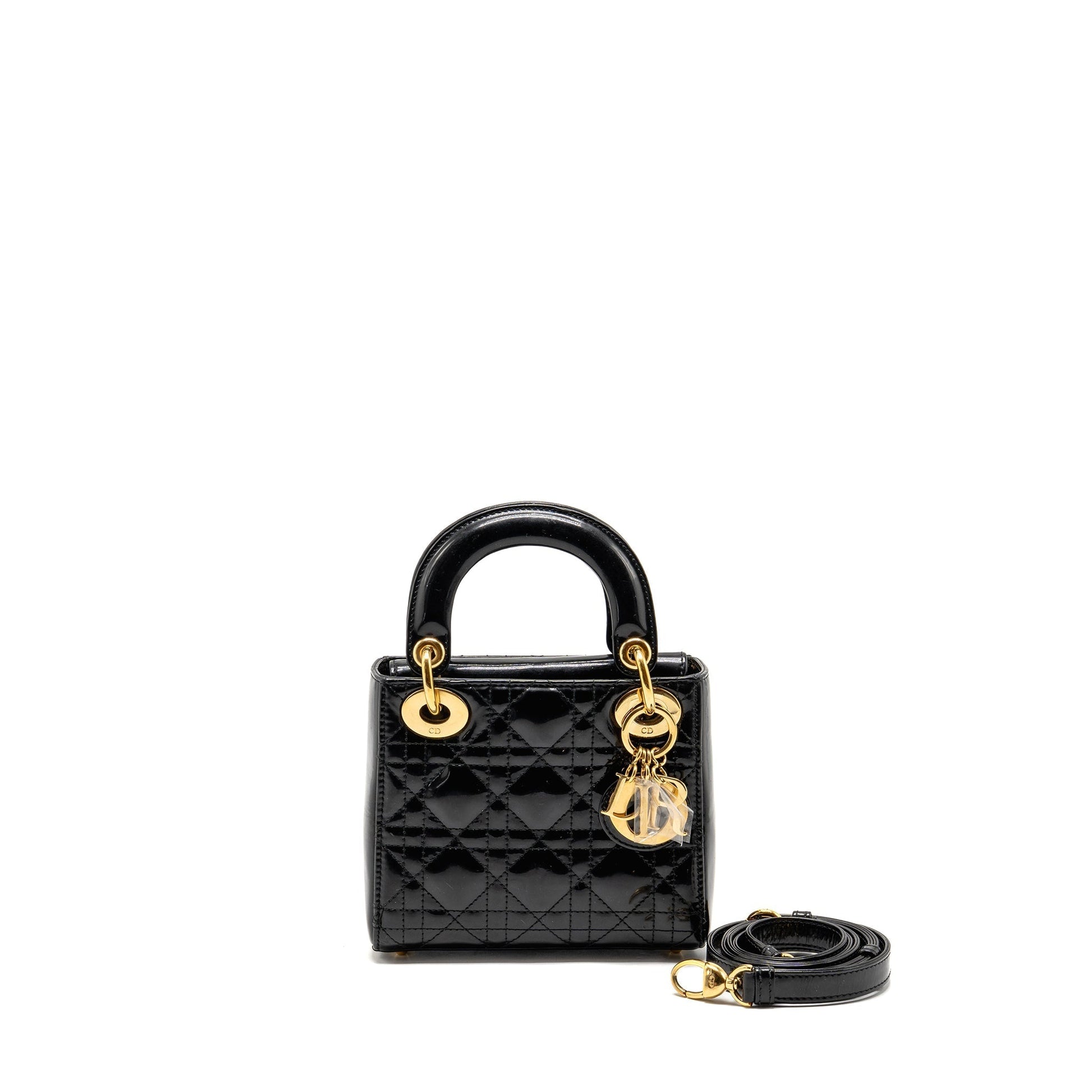 Dior Lady Patent Handbag Black Mini Travel Bag