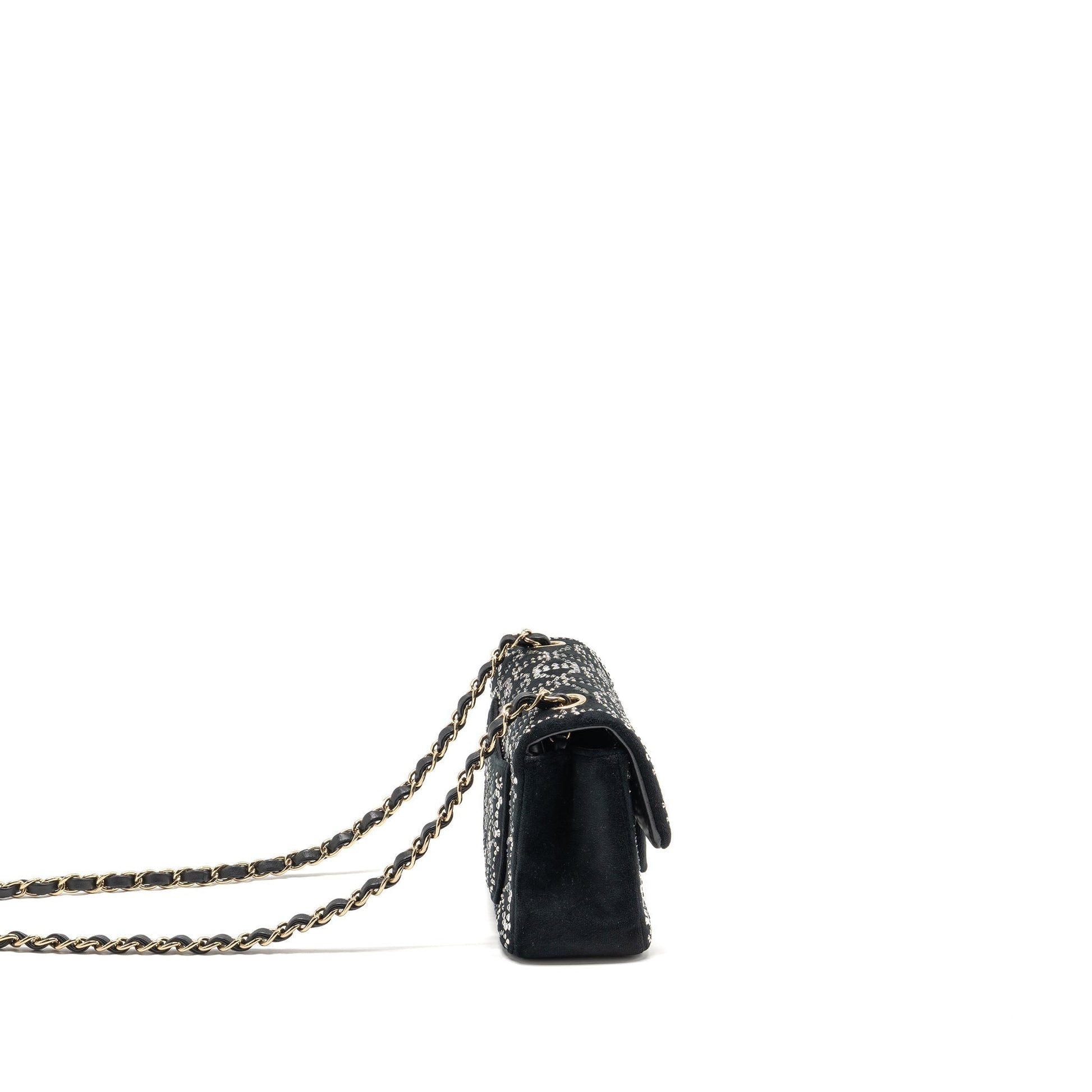 Chanel Rectangular flap velvet crystal LGHW Black Shoulder Bag