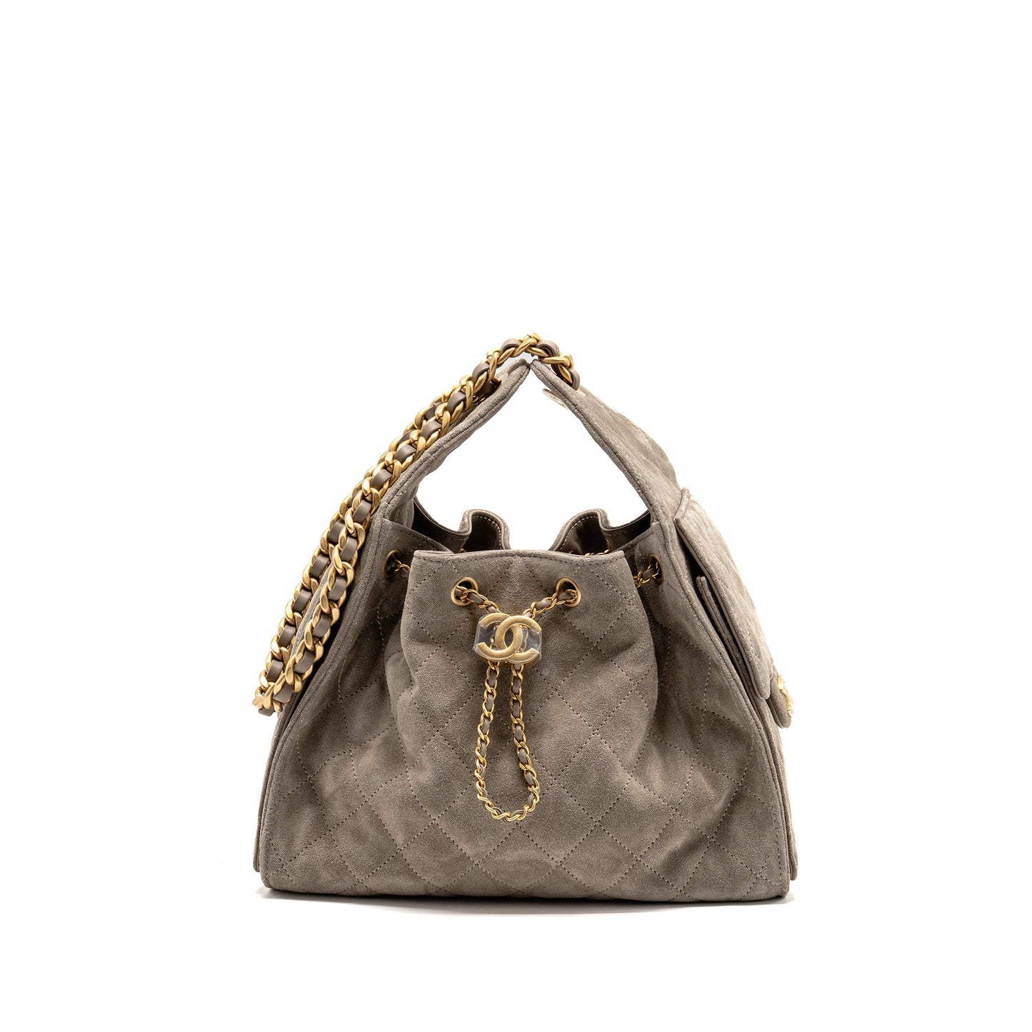 Chanel 25 Suede GHW microchip Grey Small Handbag