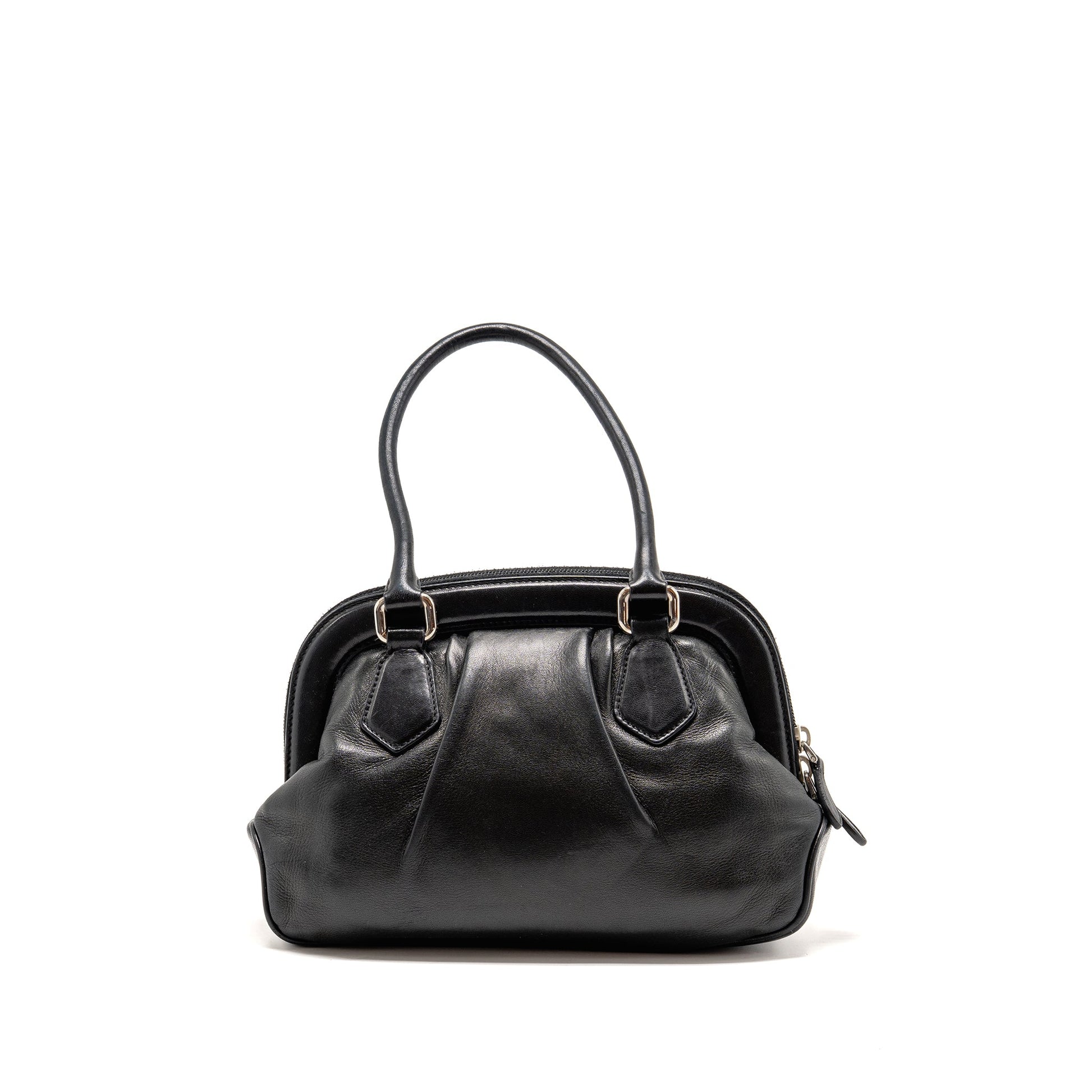 Prada Top Handle Dangle Purse Handbag Leather Black Travel Bag