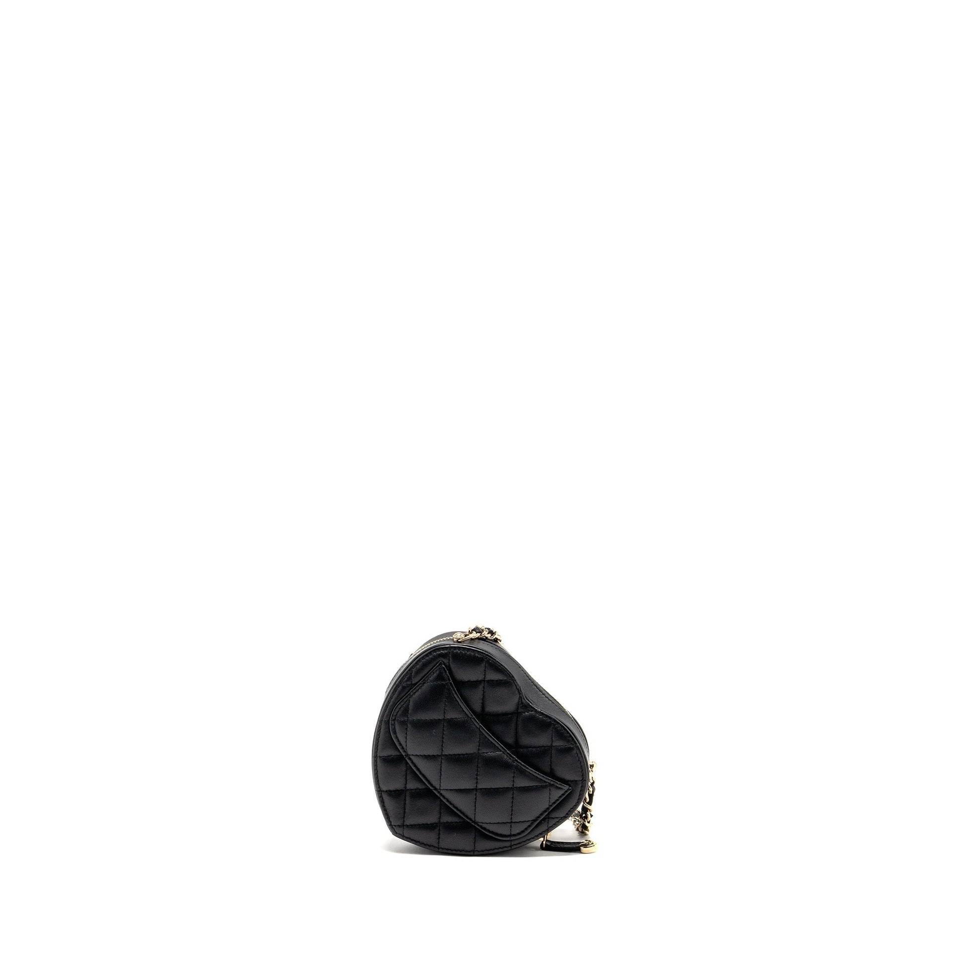 Chanel heart lambskin LGHW Black Small Handbag