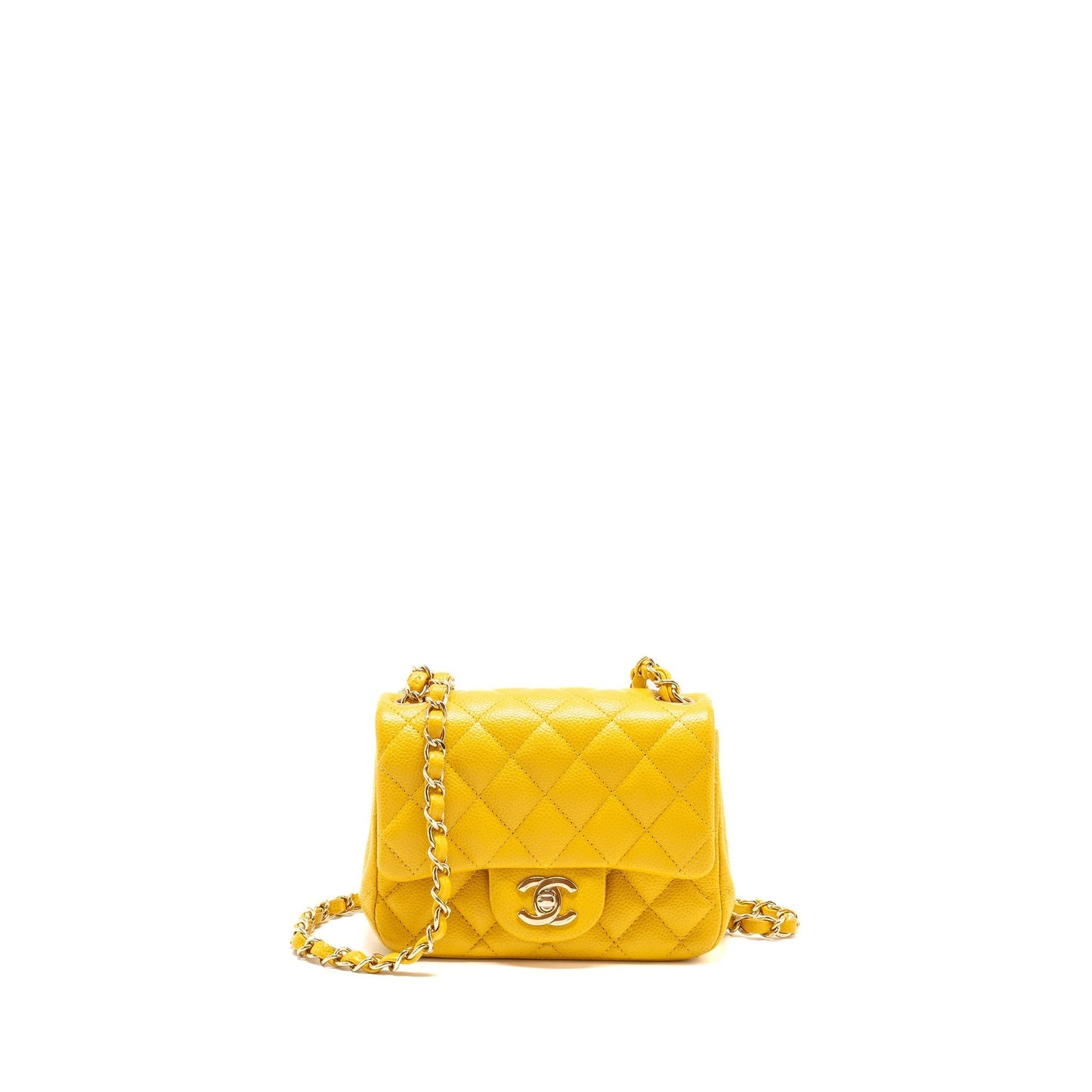 Chanel Classic square flap caviar yellow LGHW Shoulder Bag