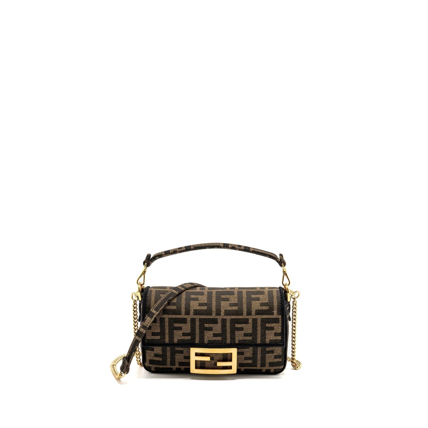 Fendi Baguette Jacquard Handbag Canvas Brown Mini Shoulder Bag