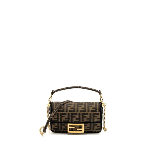Fendi Baguette Jacquard Handbag Canvas Brown Mini Shoulder Bag