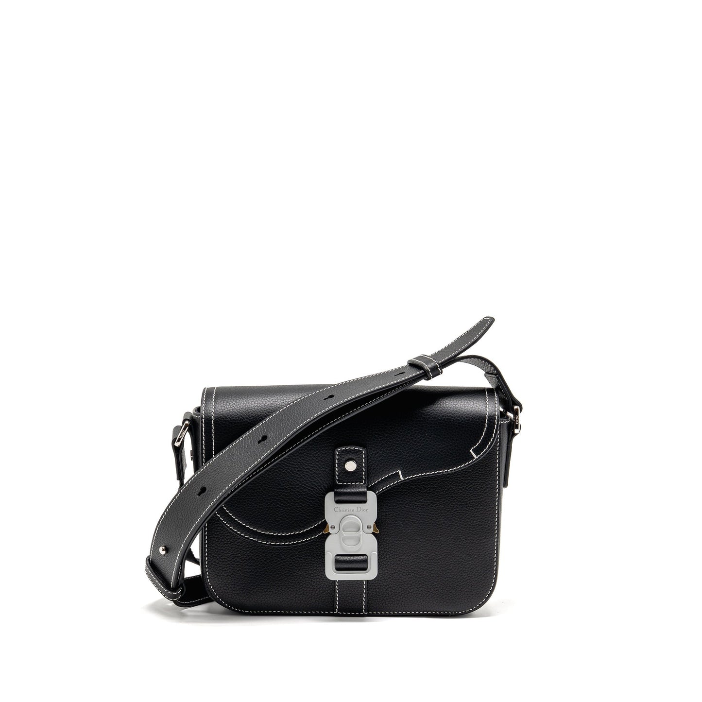 Dior Saddle Messenger Purse Grained Calfskin Handbag Black Medium Travel Bag