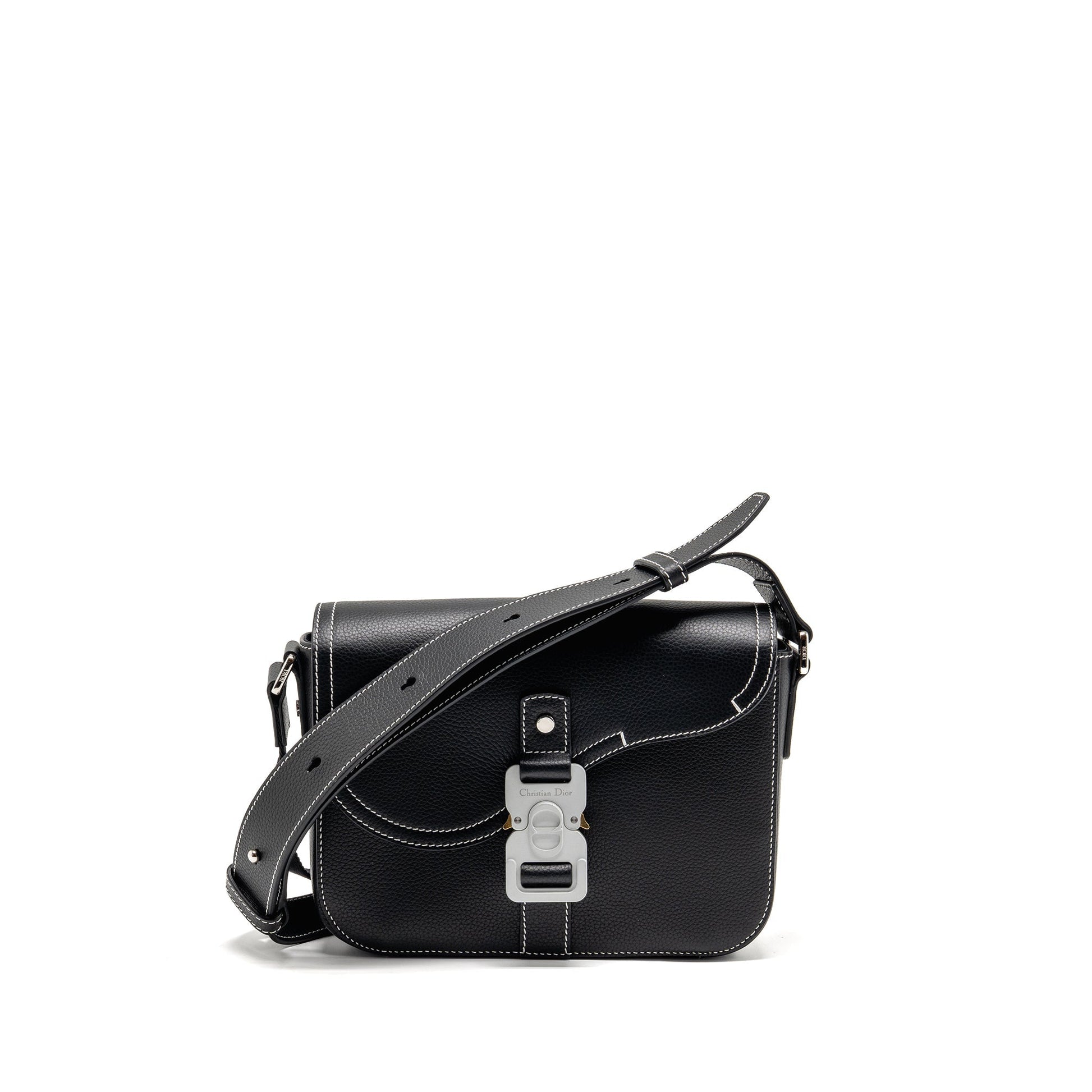 Dior Saddle Messenger Purse Grained Calfskin Handbag Black Medium Travel Bag