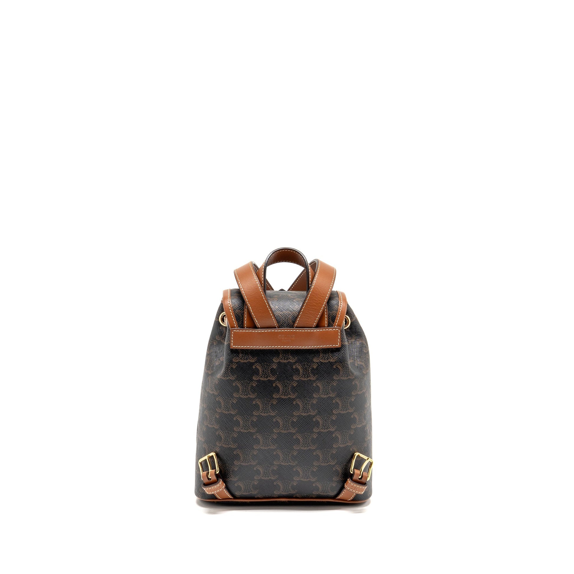 Celine Backpack Folco Triomphe Calfskin Handbag Canvas Tan