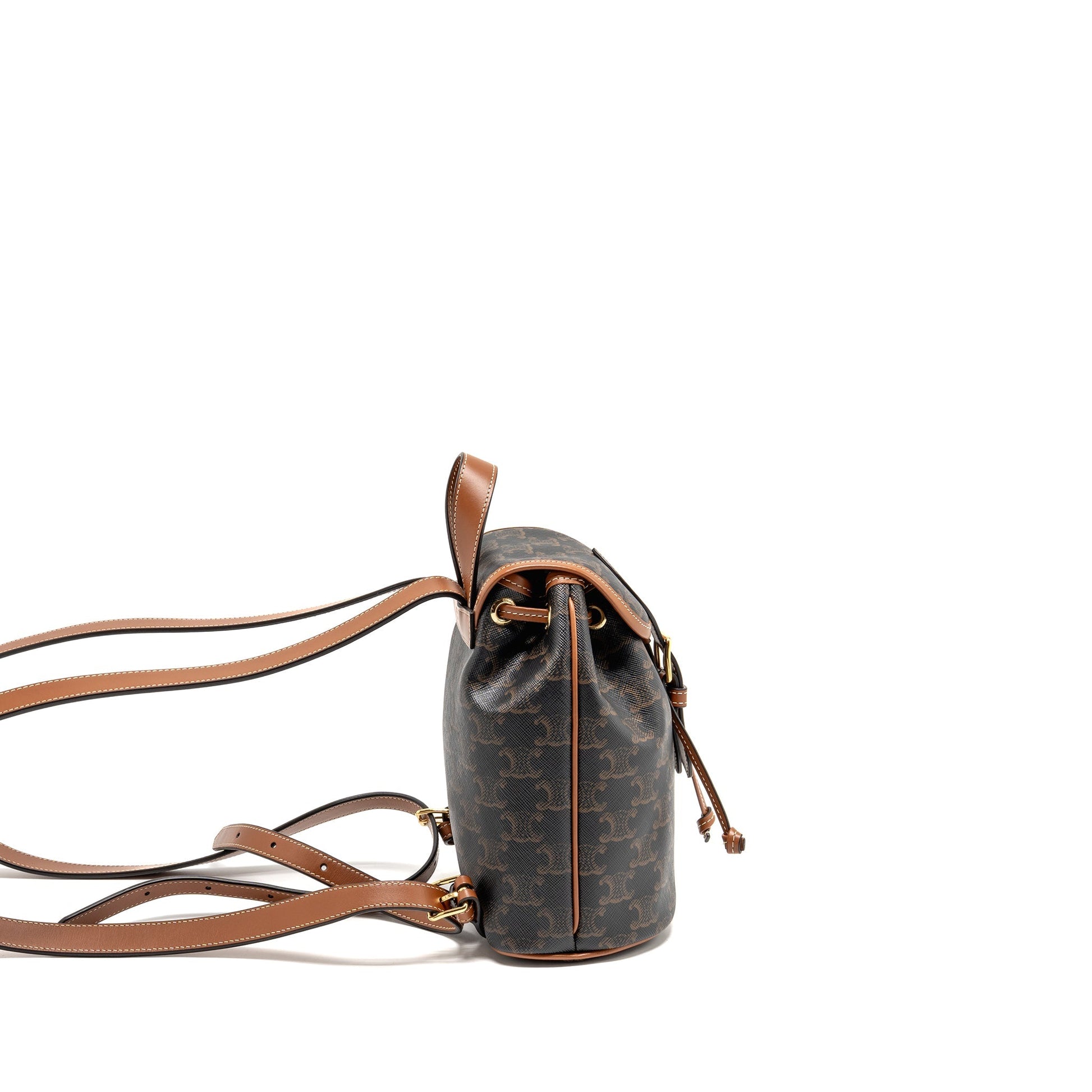 Celine Backpack Folco Triomphe Calfskin Handbag Canvas Tan