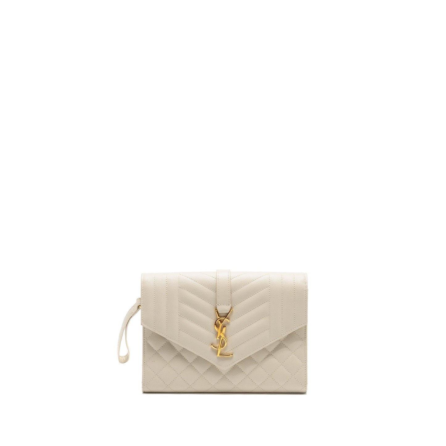 YSL Saint Laurent Saint Laurent Envelope Pouch Grained Calfskin Blanc Flap Travel Bag
